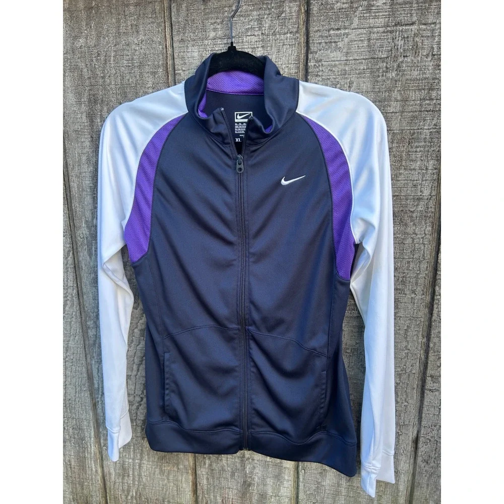 Nike Performance Track Jacket XL Purple Navy White Full Zip Athletic Y2K